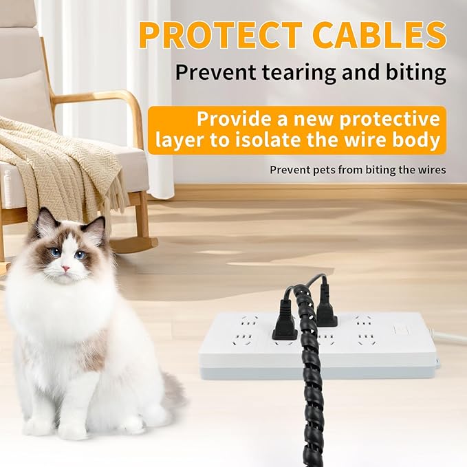 Spiral Wire Wrap, 9.84ft, 16.4ft, 33ft Spiral Cable Wrap Sleeve Hose for Computer, Power, Audio & Video Cords Stop Cord Tangle and Detangler (Black, 20mm (25/32")-9.84ft)