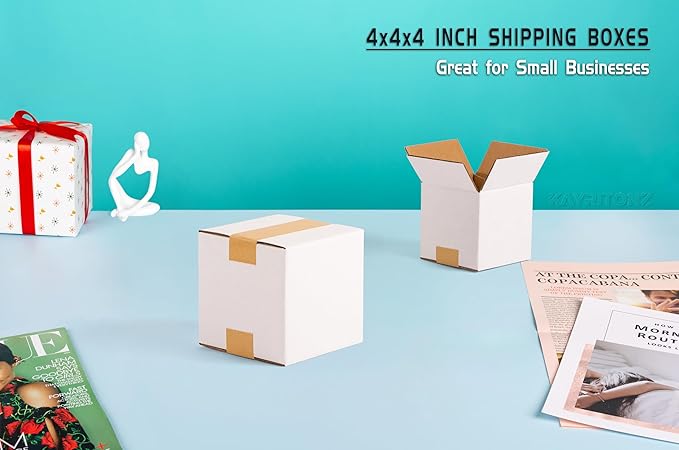 4x4x4 inch Small Shipping Boxes, White Corrugated Cardboard Boxes for E-Commerce, Mailing, Storage, Gifts Wrapping, 25 Pack