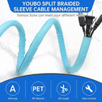 Split Braided Cable Sleeve，Flexible Wire Loom Tubing, Automotive Cord Protector Pet Proof, Cable Management for Computer TV Electric Wires Harness 16ft (Sky Blue, 13mm（1/2")