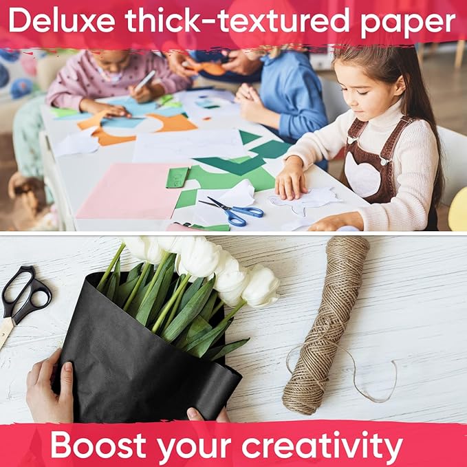 24" x 1200" USA Made Black Kraft Paper Roll, 45 lbs Thickness, American Quality Paper Roll for School, Bulletin Board, Art &Crafts, Gift Wrapping - Non-Toxic, Odorless, Safe
