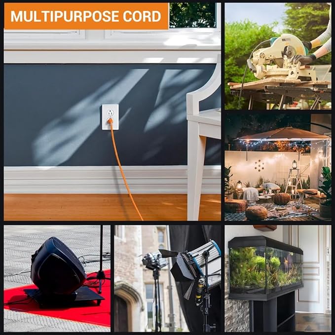 Outdoor Extension Cord Waterproof 25 FT, Orange 14/3 SJTW Heavy Duty, Flexible 100% Copper 3 Prong Extension Cord for Lawn, Garage,UL Listed