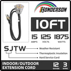 3-Outlets Indoor Outdoor Extension Cord Weatherproof with Lighted End, UL Listed, 12 Gauge 10FT Black 3 Prong Heavy Duty, 12/3 SJTW 15A Power Cord