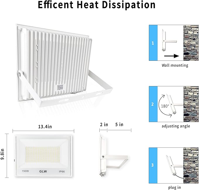 150W LED Flood Lights Outdoor 2 Pack,13000LM Super Bright Security Light, IP66 Waterproof Outdoor Floodlight,6500K Daylight White Exterior Spot Lights for Yard,Backyard,Stadium