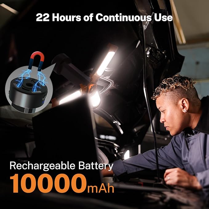 OGERY Rechargeable 10000mAh Camping Light with Stand 6.5 ft Max Height, Cordless Work Light with 3 LED Lamp Heads, 2200 Lumens Camping Essentials Gear Emergency Flashlight with Detachable Tripod