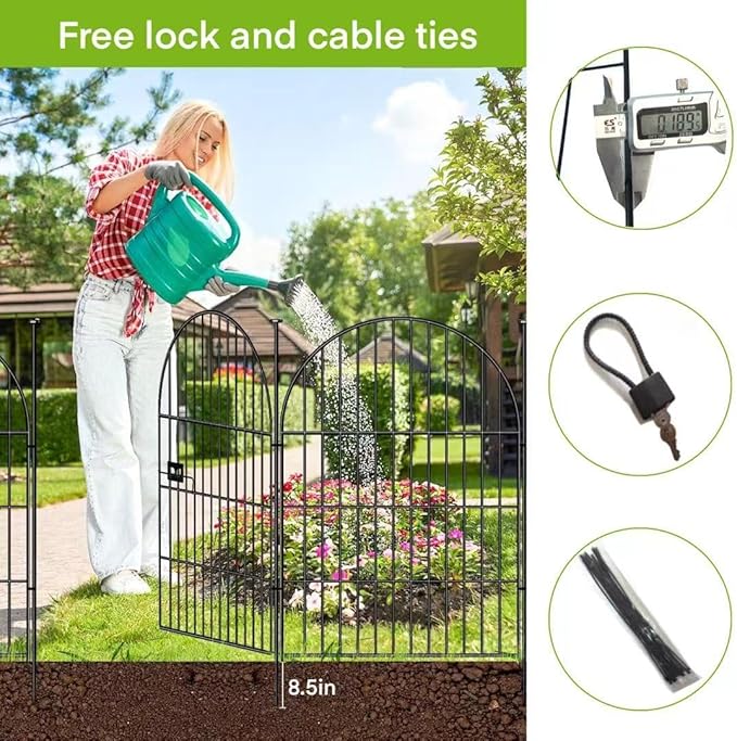 ADAVIN Tall Garden Fence with Gate, 4 Panels 36in(H) Dog Fences Outdoor for Yard, Rustproof Metal Wire Temporary Dog Fence for Patio, No Dig Garden Fencing, Arched Flower Bed Edging, Total 8.8Ft