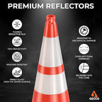 GECCO ™ (6 Pack) 28 Inch 7 Lb Heavy Duty Orange Traffic Cones Set | Durable Safety Cones, Orange Cones, Parking Cones, Construction Cones, Road Cones | PVC Plastic & Black Base - [PRO Series]