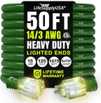 50ft Outdoor/Indoor Extension Cord 14/3 Gauge Heavy Duty 3 Prong SJTW, Waterproof, ETL Listed, Flexible Cold-Resistant Long Power Cord,15A 125V 1875W, Green by LifeSupplyUSA