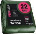 PROTARP Extreme Heavy Duty 22 Mil Tarp Cover, Waterproof, UV Resistant, Rip and Tear Proof, Poly Tarpaulin with Reinforced Edges for Roof, Camping, Patio, Pool, Boat. (Green/Black 24′ X 50′)