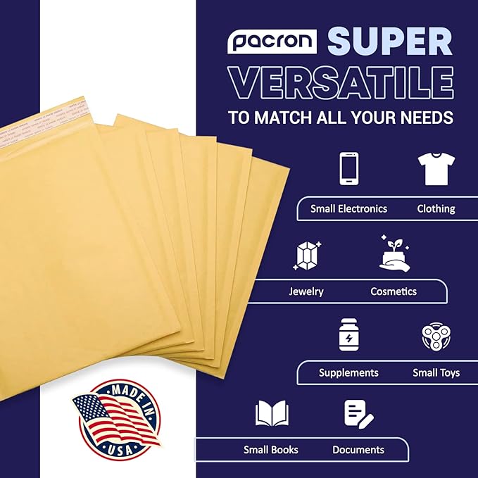Kraft Bubble Mailers 100 Pack, 14.5 x 20 Inch Padded Shipping Envelopes, Yellow Mailing Envelopes for Documents & Packages, Durable & Lightweight, Made in USA