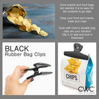 COOK WITH COLOR Wide Heavy Duty Chip Clips - Large Bag Clips for Food Storage with Air Tight Seal Grip, Pack of 8, Black