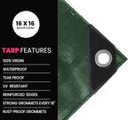 PROTARP Extreme Heavy Duty 22 Mil Tarp Cover, Waterproof, UV Resistant, Rip and Tear Proof, Poly Tarpaulin with Reinforced Edges for Roof, Camping, Patio, Pool, Boat. (Green/Black 20′ X 40′)