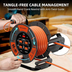 60 FT Retractable Extension Cord Reel, 14AWG SJTOW Heavy Duty Power Cord with 4 Grounded Outlets, USB-A & USB-C Ports, 13A Circuit Breaker, Hand Crank for Indoor Outdoor Use, ETL Listed, Orange