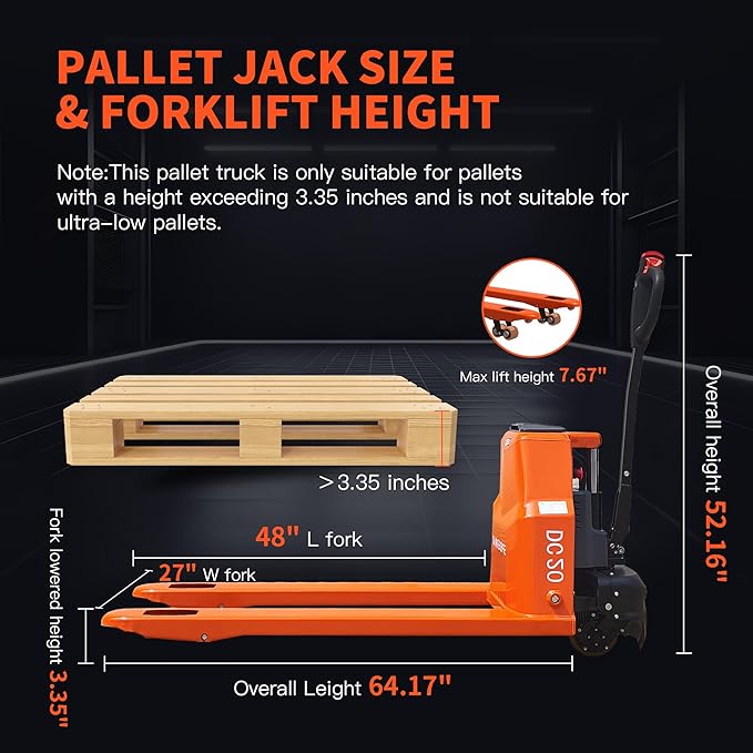 Full Electric Pallet Jack, 4400lbs Capacity Electric Pallet Lift Trucks, 48" x 27" Fork Size Powered Lithium Battery Pallets Truck for Indoor Spaces Warehouse Storage and Material Handling