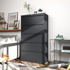 File Cabinets 5 Drawer,Metal Office Storage Filing Cabinet with Lock,Black Lateral Filing Cabinet for Home Office,Horizontal Locking File Cabinet for Legal/Letter/A4,Assembly Require,Black