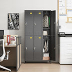 6 Doors Metal Locker for Employees with 18 Hooks,Metal Locker with Business Card Holder forOffice Gym Home,Assembly Required,Black
