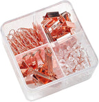 Paper Clips and Binder Clips Set, Metal Assorted Sized Binders with Push Pins, Cute Office Supplies for Desk, Desk Accessories (Square-Rose-Gold)