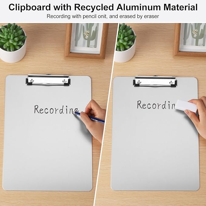 ZCZN Metal Clipboards, 2 Pack Heavy Duty Aluminum Clipboards 12 x 9 Inches, A4 Letter Sizer Document Holder with Low Profile Clip, Suitable for School, Office, Jobsite or Medical Staff, Silver