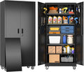 SUXXAN Metal Garage Storage Cabinet with Wheels and Pegboard 71'' x 34'' x 18'', Lockable Rolling Steel Cabinet with 5 Adjustable Shelves and Door for Garage, Office, Kitchen, Assembly Required(Black)