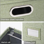 PRANDOM File Organizer Box - Set of 2 Collapsible Decorative Linen Filing Storage Hanging File Folders with Lids Office Cabinet Letter/Legal Size Green 17x14x11.2 inch