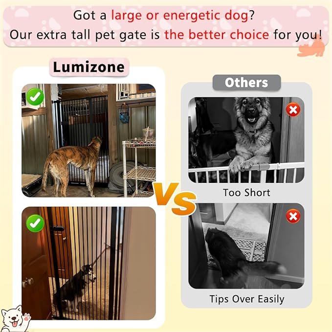 Lumizone Extra Tall Cat Gate 55.12" High Pressure Mounted Extra Wide 2025 New (17 Sizes) 1.37" Gap No Drilling Auto-Close One-Handed Operation Tall Pet Gate for Dogs(Black, 55.12" H x 59.45"-63.38" W)