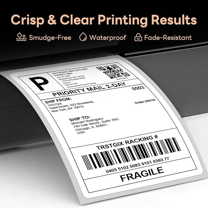 Compatible DYMO 1744907 4" x 6" Direct Thermal Shipping Labels, Strong Adhesive & Perforated, Compatible with Rollo, Zebra & More – NOT for DYMO 5XL (6 Rolls / 1320 Labels), TRSTGIX