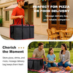 mosago Insulated Food Delivery Bag - Reusable Thermal Cooler Grocery Bags for Catering & Delivery, Pizza Carrier for Events, Large Capacity Bag Keeps Food Hot/Cold (Black with Red Trim, with Base)