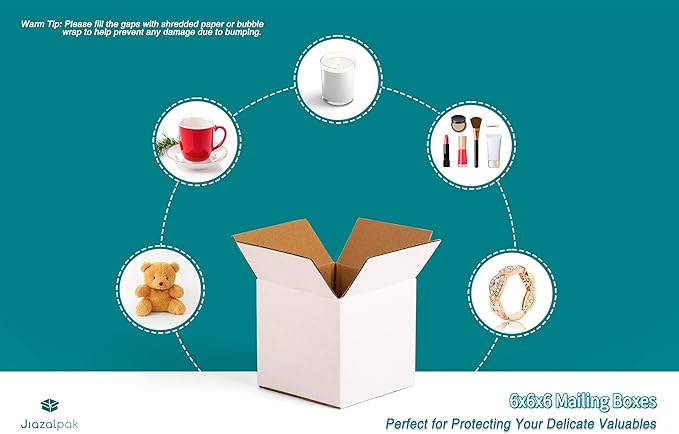 White 6x6x6 inches Shipping Boxes, Corrugated Cardboard 6x6 Box for Small Business Mailing, Packaging and Storing, 25 Pack