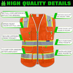 BeautyWill Custom Logo 10 Pockets Safety Vest Class2 ANSI Certified High Visibility Reflective Vest