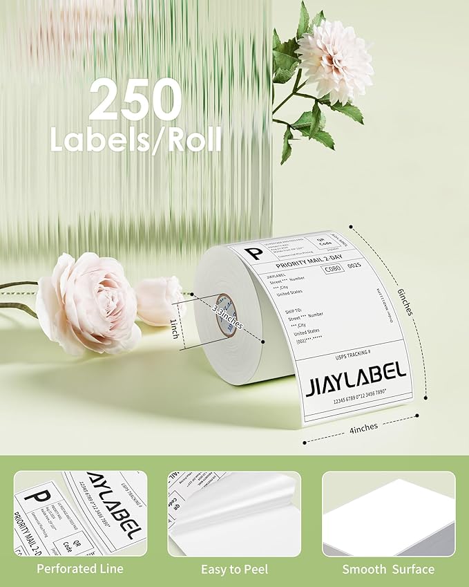 4x6 Thermal Mailing Labels for Direct Thermal Label Printer Shipping Sticker Paper for Address Postage Big Packing 250 Labels/Roll, 10 Rolls, Total 2500PCS