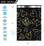 Poly Mailers 6x9 Inch 100 Pcs, Heart printed Thank You Shipping Bags with 2.4mil Thickness, Waterproof Mailing Envelopes, Strong Self-sealing Adhesive Poly Bags for Shipping