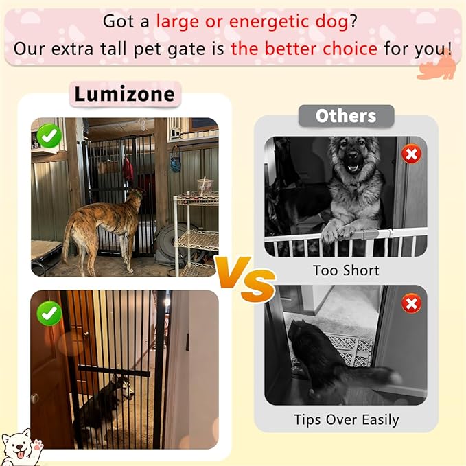 Lumizone Extra Tall Cat Gate 61.02" High Pressure Mounted Extra Wide 46.65"-50.78" (17Sizes) 1.37" Gap No Drilling Auto-Close Tall Pet Gate for Dogs (Black, 46.65"-50.78" W)