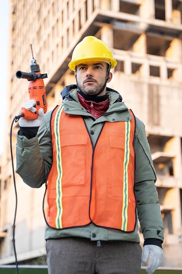 Dazonity High Visibility Reflective Safety Vest, Durable Mesh,High Visibility Reflective Strips, Fit for Men & Women, Work, Construction,Cycling, Surveyor