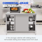 Hally Stainless Steel Cabinet, 24" x 60" NSF Commercial Heavy Duty Prep Workbench with Two Sliding Doors, Large Storage Cabinet, Metal Table for Kitchen, Restaurant, Garage