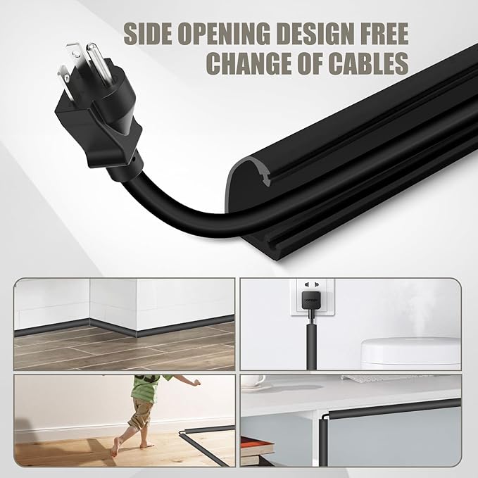 Cord Wall Cover, 236in Self-Adhesive Wire Covers for Cords on Wall, Extension Cable Hider for Floor, Mounted Tv, Home and Office Cavity 0.63" Wx0.31 H (Black)