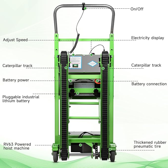 Electric Stair Climbing Dolly, 1250W Electric Stair Climbing Hand Truck, 900lbs Max Load Capacity, 3 Mode Folding Stair Climber Hand Trucks with Telescopic Handle for Moving Furniture (Green+Black)