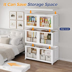 200Gal Plastic Stackable Storage Bins with Lid, 800Qt Collapsible Closet Organizer and Storage, Folding Storage Box with Wheels and Clear Doors for Home Kitchen Office Dorm Room, 4Pack White