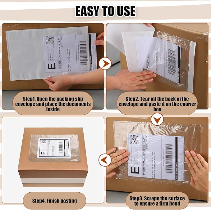 Cholemy 400 Pcs 9.5 x 12 in Clear Packing List Envelopes Shipping Pouches Mailing Shipping Label Sleeves Clear Adhesive Pockets Protectors Slip Envelope Pouches Holders Cover Enclosed Bag for Packing