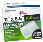 Performore 100-Pack Landscape Sheet Protectors | 11×8.5" Clear Top-Loading Sleeves | 3-Hole Punched, Acid-Free, Archival Safe Plastic for Binders, Scrapbooks, Photos & Documents