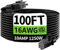 HUANCHAIN 16 Gauge 100 Ft Outdoor Extension Cord Waterproof, 16/3 Flexible Cold-Resistant Appliance Extension Cord Indoor Outside, 10A 1250W 16AWG SJTW, 3 Prong Electric Cable, ETL