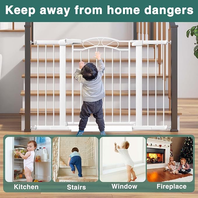 Fairy Baby 62.6"-65.3" Extra Wide Press Mounted Baby Gate Indoor for Kids Or Pets Walk Thru No Drill Long Dog Gates for The House Doorway Child Safety Gate