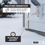 Iron Forge Cable Weatherproof 50 Ft Outdoor Extension Cord - 16/3 SJTW Heavy Duty Light Brown Extension Cord 3 Prong - 13 Amp Exterior Power Cable