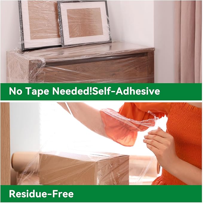 80 Gauge Stretch Wrap Film - 5" x 1200' (12 Rolls) - Heavy Duty Plastic Wrap for Moving, Packing, Shipping & Pallet Stabilization 600% Stretch Self-Adhering Shrink Wraps for Furniture Protection