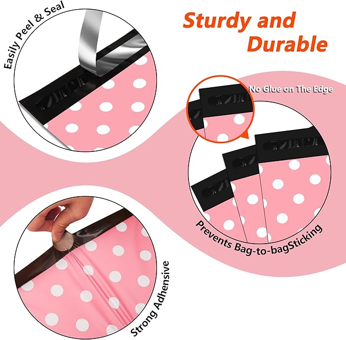 Thank You Poly Mailers 12x15.5 Inch 50 Pcs - Pink Dots printed Shipping Bags, 2.4mil Thickness, Waterproof and Tear Resistant Mailing Envelopes, Self-Sealing Packaging Bags for Small Business
