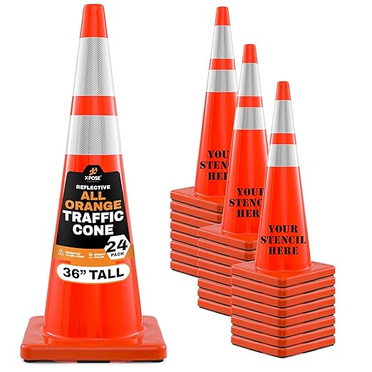 Xpose Safety 36 Inch Orange Traffic Cones Heavy Duty 12lb with 6" & 4" Collars, 24 Pack - Multipurpose PVC Plastic Safety Cone for Parking, Soccer, Caution, Kids and Construction - DOT Approved