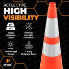 Xpose Safety 36 Inch Orange Traffic Cones Heavy Duty 12lb with 6" & 4" Collars, 24 Pack - Multipurpose PVC Plastic Safety Cone for Parking, Soccer, Caution, Kids and Construction - DOT Approved