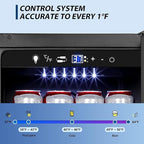 Tylza 15 Inch Beverage Refrigerator, Under Counter/Freestanding Drink Fridge, 130 Cans Beverage Cooler with Glass Door, Reversible Door, Low Noise, Quick Cooling - for Beer, Soda, ETC, Black