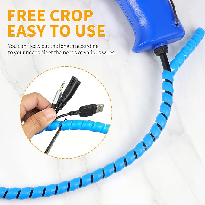 Spiral Cable Wrap, 16.4ft, 33ft Wire Protection Sleeve Cover Cable Organizer Pipe Flexible Spiral Wrap Winding Tube Prevent Cat from Chewing Cables (Blue, 10mm (3/8")-33ft)