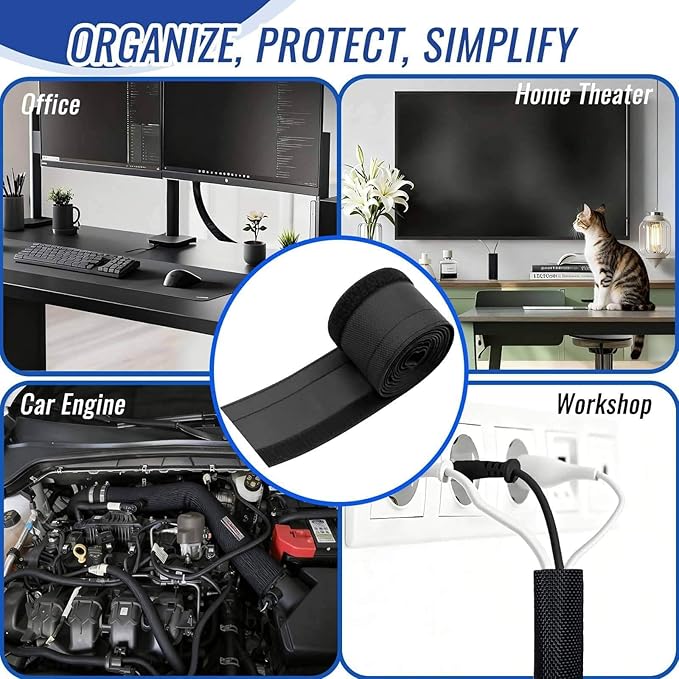 1.5" - 6.6FT Chew Proof Cord Protector from Pets, Black Heavy Duty Dog & Cat Cable Sleeve Cover - Flexible Split Sleeve for Home, Office, Automotive Wires