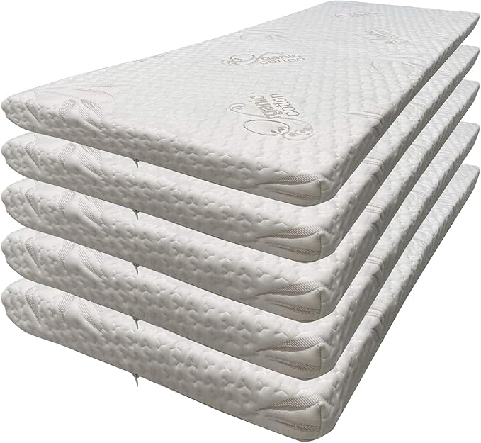Foamma 7” x 30” x 72” High Density Foam Bunk Mattress, Organic Cotton Cover, Made in USA, Comfortable, CertiPUR-US Certified, 5 Pack