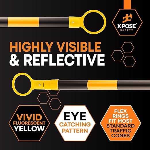 Retractable Barrier for Safety Traffic Cones - 2" OD - Large Yellow and Black Bar Barricade - for Road Construction, Parking, Warning, Temporary Security Divider (720, Yellow & Black, 53" x 84")